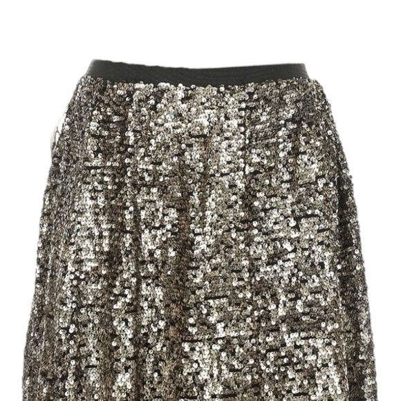 Maeve Anthropologie Sequin Midi Skirt NWT Small Carbon Black Gold Party Holiday - Picture 3 of 10